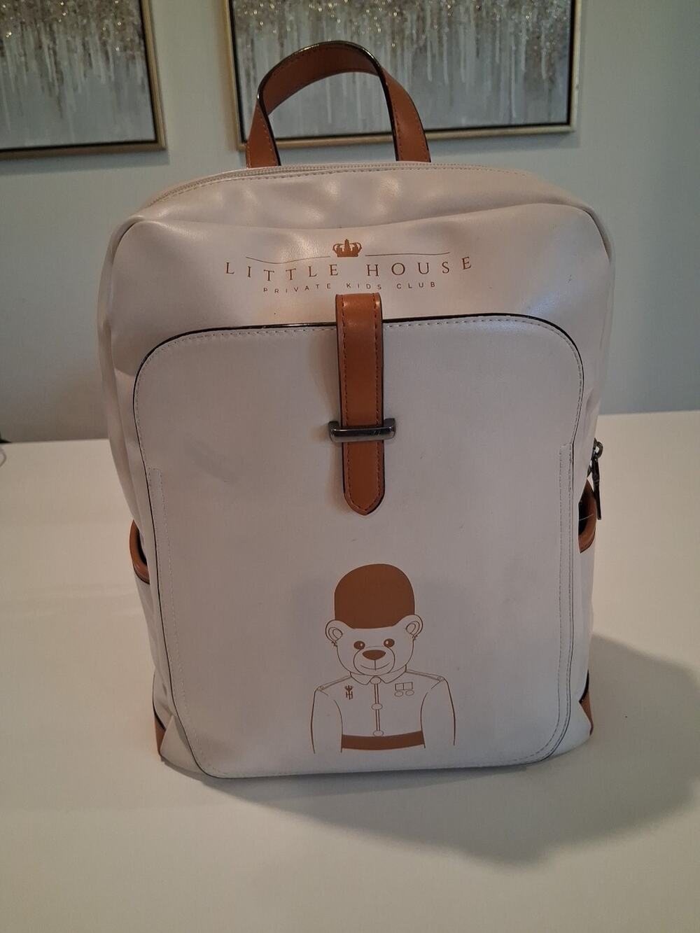 Little House Private Kids Club Beige Faux Leather Backpack Used